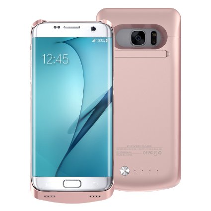 ALCLAP Samsung Galaxy S7 Edge Charger Case-5200 mAh[Full Charge Once] Portable External Backup Battery Pack-Charger Cover with Kickstand-Rechargeable Power Bank Case (Rose Gold)