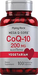 Piping Rock CoQ10 200 mg | 100 Capsules | Mega Q Sorb | Vegetarian, Non-GMO, Gluten Free Supplement