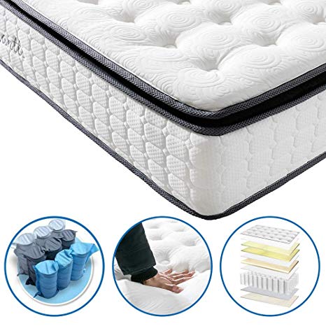 Vesgantti Pillow Top Series - 10.6 Inch Innerspring Hybrid Full Mattress/Bed in a Box, Medium Firm Plush Feel - Multi-Layer Memory Foam and Pocket Spring - CertiPUR-US Certified/10 Year Warranty