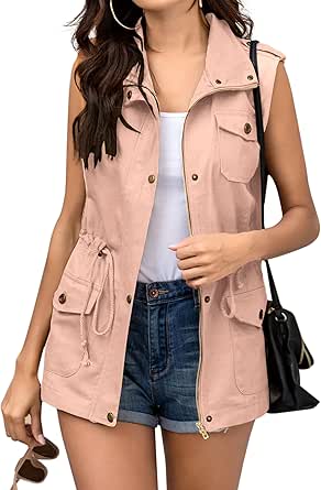 Beyove Womens Lightweight Sleeveless Military Anorak Cargo Vest No Hood