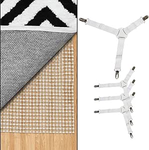 Gorilla Grip Extra Strong Rug Pad Gripper and Nonslip Bed Sheet Straps 4 Pack, Rug Pad Gripper Size 2x3FT, Thick, Sheet Straps in White, Easy Install, 2 Item Bundle