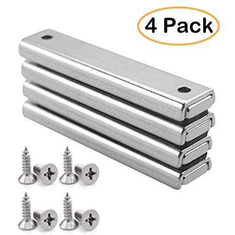 TooTaci 4 Piece Strong Neodymium Rectangular Pot Magnets with Counter Bore, Countersunk Hole Magnets with Mounting Screws - 60x13.5x5mm