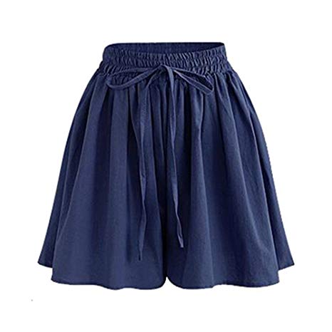 Gooket Women's Summer Chiffon Wide Leg Shorts High Waist Culottes Shorts with Decorative Drawstring