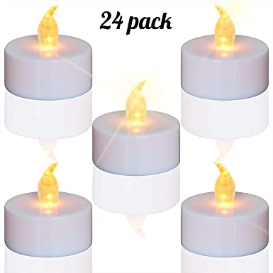 LEOSAN Tea Lights Flameless LED Tea Lights Candles Set of 24 Flickering Warm Yellow 100 Hours Battery Operated Powered Tea Light Ideal for Party Wedding Birthday Easter Gifts and Home Decoration