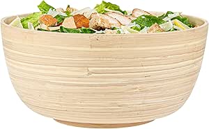 Restaurantware Bambuddha 30 oz Round Natural Spun Bamboo Large Salad Bowl - 11" x 11" x 5 1/2" - 1 count box