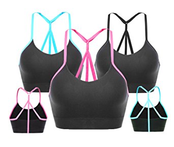 AKAMC Women's Removable Padded Sports Bras Medium Support Workout Yoga Bra 3 Pack
