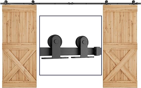 SMARTSTANDARD 12 FT Top Mount Double Sliding Barn Door Hardware Kit -Super Smoothly and Quietly -Simple and Easy to Install -Includes Step-by-Step Instruction -Fit 36" Wide Door Panel(T Shape Hanger)