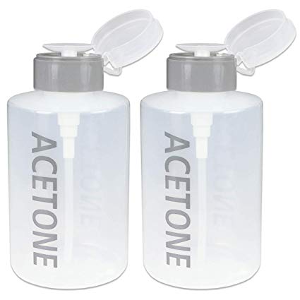 Beauticom 12 Oz ACETONE Labeled Liquid Push Down Pump Dispenser Bottle with Flip Top Cap (Gray) (2 Pieces)