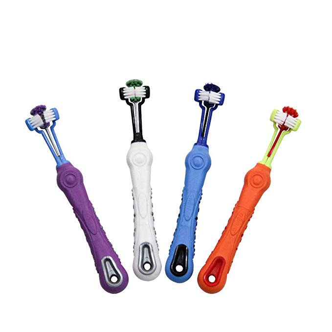 4 Pcs 3-Sided Pet Toothbrush Dog Toothbrushes for Brushing Dog's Teeth Best Dental Care for Dogs for Fresh Breath(Purple White Orange Blue)