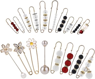 Yolev 18 Piece Faux Pearl Brooch Pins Sweater Shawl Clips Artificial Fashion Pearl Brooch Safety Pins Decoration for Women Shirts Dresses Cardigan Pants