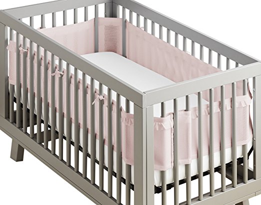 BreathableBaby | Deluxe Breathable Mesh Crib Liner | Doctor Endorsed | Helps Prevent Arms and Legs from Getting Stuck Between Crib Slats | Independently Tested for Safety | Blush Ruffle