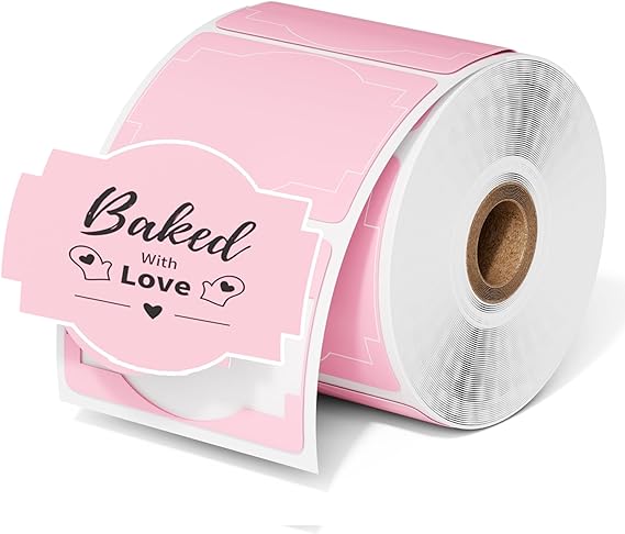 Phomemo Pink Thermal Labels for Shipping Label Printer for Small Business Supplies - 3" x 2" Commercial Grade Round Stickers Roll for Custom Stickers Personalized & Business - 500 Pink Labels/Roll