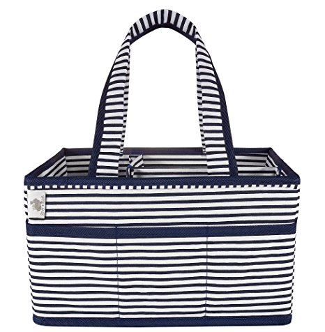 Little Grey Rabbit Premium Baby Diaper Caddy | Nursery Storage Bin & Organizer Basket for Infant Items | Holds Diapers, Lotions, Wipes, & More | Perfect Baby Shower Gift | Navy & White Stripe
