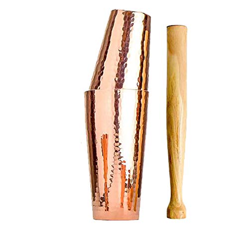 Premium Hammered Solid Copper Cocktail Shaker with Muddler
