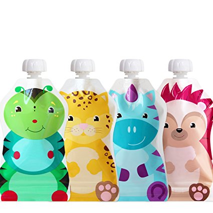 ChooMee Snackn Reusable Food Pouch - New! | Soft Pouch   Zero Leak Zipper | Make Feeding Time Fresh and Healthy with Adorable Characters | 4 CT | 5 oz