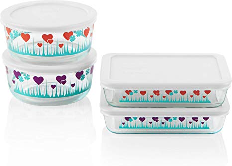 Pyrex Decorated Glass Food Storage Set (8-Piece, BPA Free, Lucky in Love)