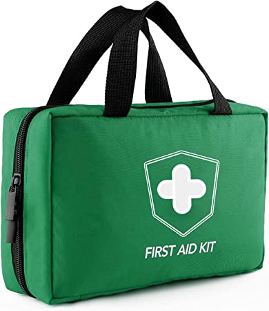 Kitgo First Aid Kit 220 Piece, Includes Emergency Foil Blanket, Scissors and Bandage, for Car, Travel, Home, Workplace, Camping, Hiking,Outdoor and Sports（Green）