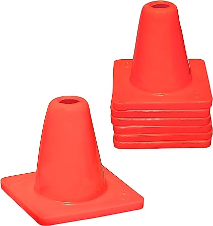 Koozam 6 Pack Heavy Duty Mini Cones - These Small Orange Cones Won't Fly Away Or Crack - Our Traffic Cones are Great for Football, Soccer, Parking, Construction, Safety & More