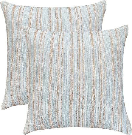 Yeiotsy Pillow Cases Blue, Pack of 2, Decorative Throw Pillow Covers Striped Bohemia Couch Cushion Covers for Sofa Home Decor (Light Blue, 18 X 18 Inches)
