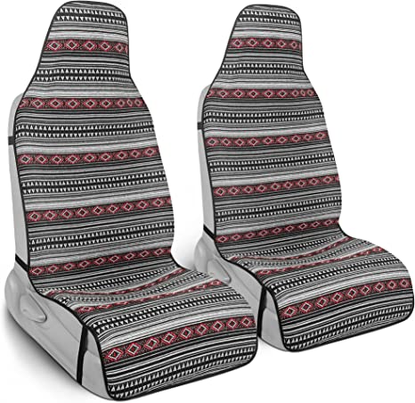 BDK Black Saddle Blanket Car Seat Covers for Front Seats, 2 Pack – Baja Mexican Blanket Seat Covers for Car Truck Van SUV Auto, Easy to Install Hippie Seat Covers for Women