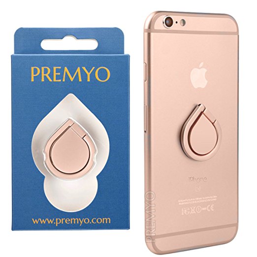 PREMYO Phone Ring Holder rose gold with 360° rotation. Smartphone Ring Holder for a comfortable one hand use. Cellphone Ring Holder for all iPhone and Samsung models