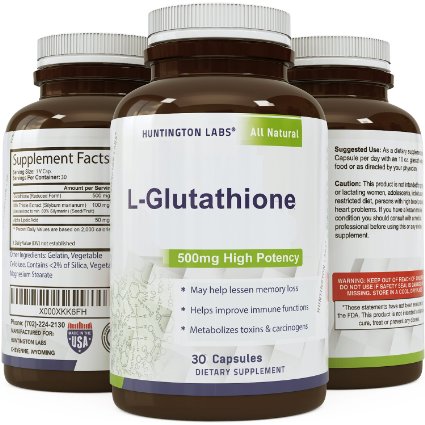L-Glutathione Skin Whitening Capsules - Glutamic   Amino Acids - Immune Function and Detox Benefits - Alpha Lipoic Acid   Milk Thistle Extract For Strength - 500 mg Supplements - By Huntington Labs