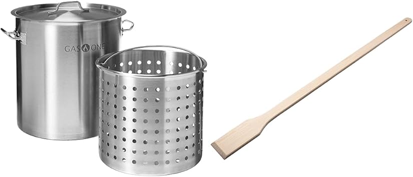 36qt Stainless Steel Stock Pot and 36in Wooden Stir Paddle for Seafood Boil, Home Brewing, Soup Making