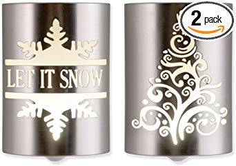 Lights by Night Holiday LED Night Lights, 2 Pack, Dusk-to-Dawn, Christmas Home Décor, Designer, Let It Snow, UL-Listed, Ideal for Bedroom, Bathroom, Living Room, Brushed Nickel, 43884