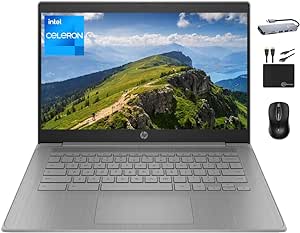 HP Chromebook 2024 Premium Laptop Student Business, 14" HD Display, Quad-Core Intel Celeron N4120, 4GB RAM, 192GB Storage (64GB eMMC  128GB Card), UHD Graphics, Wi-Fi, Chrome OS  MarxsolAccessory