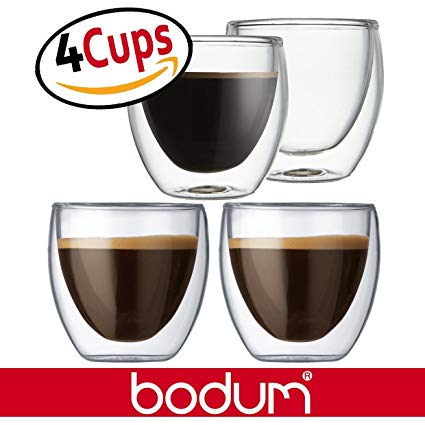 Bodum Pavina 2.5-Ounce Double Wall Glass, Extra Small, Espresso Cups Mugs - Clear (Set of 4 Glasses)