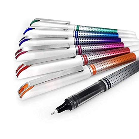 Uni-Ball UB-187S Vision Needle Rollerball Pen – 0.7mm Needle Point – Pack of 7 – 1 of Each Colour
