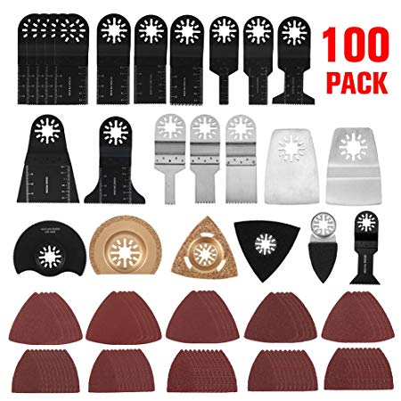 HOTBEST 100Pcs Oscillating Accessory Kit Mixed Multitool Metal Wood Oscillating Saw Blades for Sanding Grinding Cutting