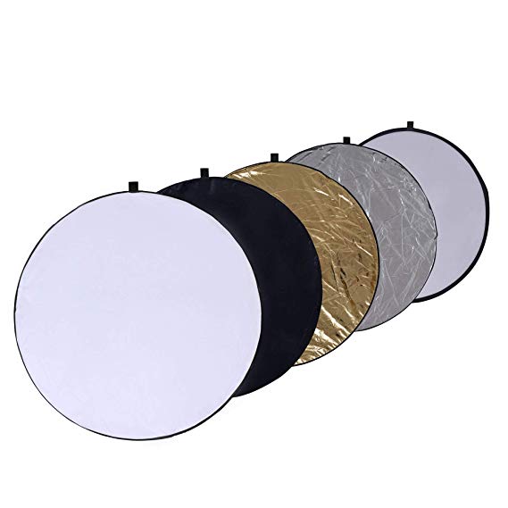 Round 32-inch / 80cm 5-in-1 Portable Collapsible Multi Disc Light Reflector Photography with Bag for Studio or Any Photography Situation-Silver, Gold, White, Translucent and Black