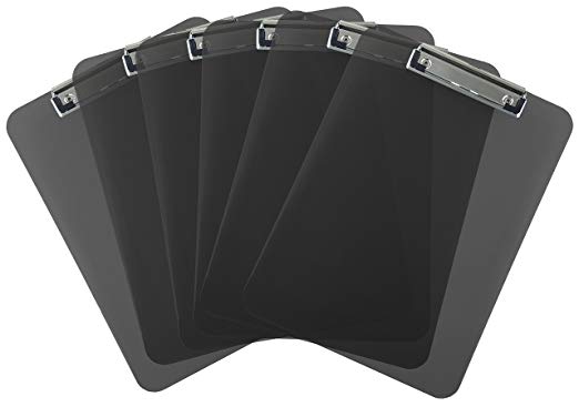 Trade Quest Plastic Clipboard Transparent Color Letter Size Low Profile Clip (Pack of 6) (Smoke)