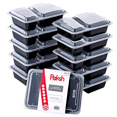 Paksh Novelty Meal Prep Lunch Containers 2-Compartment with Super Easy Open Lids - BPA-Free, Reusable, Microwavable - Bento Box Food Containers for Portion Control, and Leftovers (10 Pack), 30 ounces.