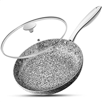 MICHELANGELO 26CM Frying Pan with Lid, Non Stick Granite Frying Pan with Stone-Derived Coating, Nonstick Frying Pans with Lid, Granite Skillet 26CM, Stone Skillets with Lid- Induction Compatible