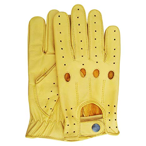 Real Soft Leather Men's Top Quality Driving Gloves Yellow Stylish Fashion