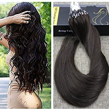 Ugeat 20inch 50g 1g/s Micro Ring Hair Extensions Human Hair Darkest Brown Color Real Human Hair Micro Ring Loop Hair Extensions