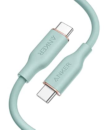 Anker Powerline III Flow, USB-C auf USB-C Ladekabel 100W 90cm, Typ-C Kabel, Kompatibel mit iPad Mini 6. Gen,MacBook Pro 2020, iPad Pro 2020, iPad Air, Galaxy S20, Pixel, Switch, LG(in Mintgrün)