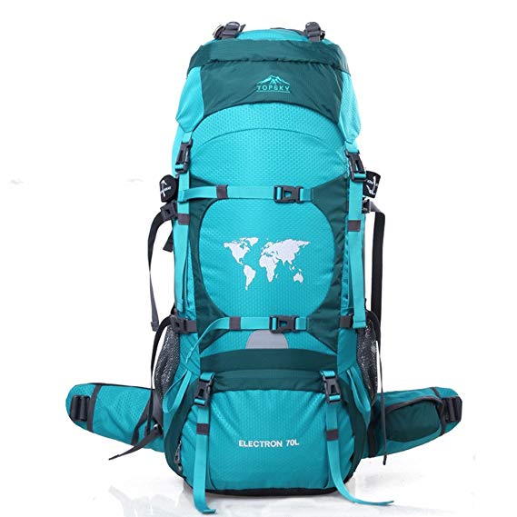 Topsky Outdoor Sports Camping Hiking Mountaineering Waterproof Backpack Unisex 70L Large Travel Daypacks Bags with Rain Cover (Can extension to 80L) (Cyan)