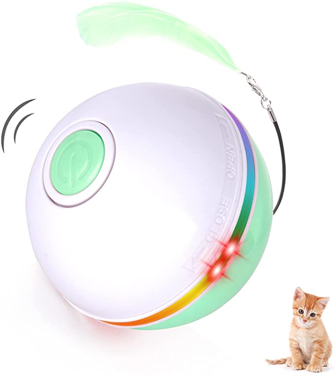 Fairwin Cat Toys Interactive Cat Ball, Cat Toys for Indoor Cats with LED Light and Catnip Toys for Cats Kitten Funny Chaser Roller Auto 360 Degree Self-Rotating & USB Rechargeable(2021 Version)