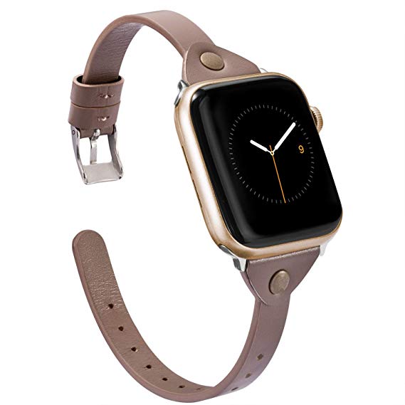 Wearlizer Thin Tan Leather Compatible with Apple Watch Bands 38mm 40mm iWatch Slim Strap Womens Mens Wristbands Leisure Exclusive Bracelet (Metal Silver Buckle) Series 4 3 2 1 Nike  Edition Sports