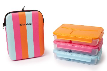 Set of 3 Lunch Boxes (Pink - Blue - Orange)-Leak-Proof & Thermo-Sleeve! Easy to Clean & Dry! Perfect Size for your meals! For Adults and Kids! Recommended for healthier meals!