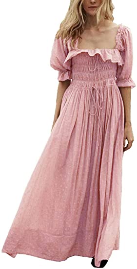 R.Vivimos Women Summer Half Sleeve Cotton Ruffled Vintage Elegant Backless A Line Flowy Long Dresses