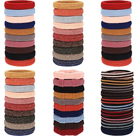 60 Pieces Seamless Cotton Hair Ties Elastic Hair Bands Stretch Ponytail Holders No Crease Hair Ties for Women Girls, 4 Styles, Multicolors
