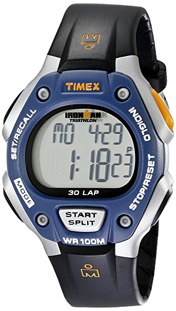 Timex Men's T5E931 Ironman Classic 30 Full-Size Black/Blue Resin Strap Watch