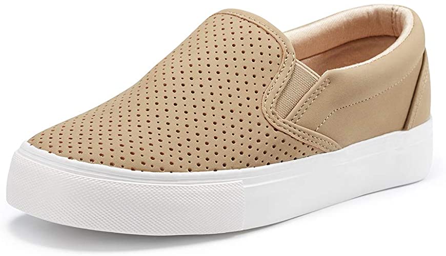 JENN ARDOR Women’s Fashion Sneakers Perforated Slip on Flats Comfortable Walking Casual Shoes