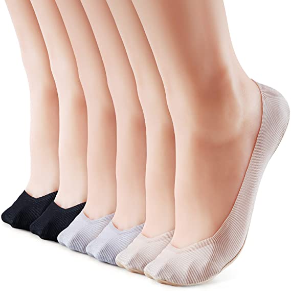 3-6 Pairs Women's No Show Socks Non Slip Liner Socks Women,Invisible Cotton Ice Silk Liner Socks for Loafer Heel Flat