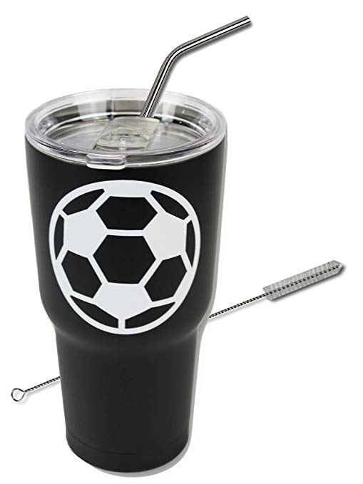 Soccer Tumbler Cup 30oz Gift for Mom Men Sports Travel Coffee Mug, Stainless Steel, Vacuum Insulated, Keeps Water Cold for 24, Hot for 12 hours (Soccer)