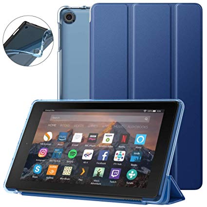 Dadanism All-New Amazon Fire 7 Tablet Case (9th Generation, 2019 Release only), [Flexible TPU Translucent Back Shell] Ultra Slim Lightweight Trifold Stand Cover with Auto Sleep/Wake - Indigo